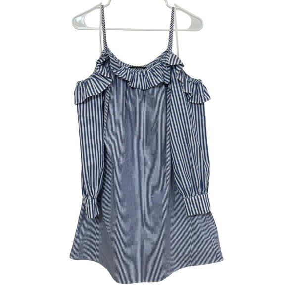 Maggy London Dress Size 10 Womens‎ Cold Shoulder White Blue Stripe Cotton /n2 - Picture 1 of 8